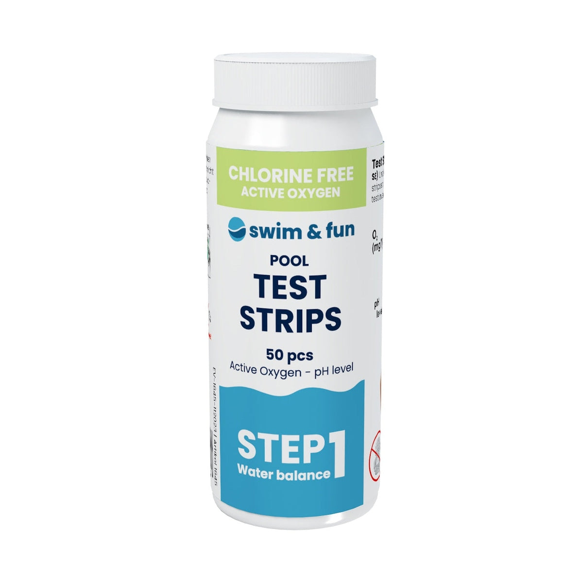 Swim & Fun teststrimler til poolvand, aktivt oxygen og pH-niveau.
